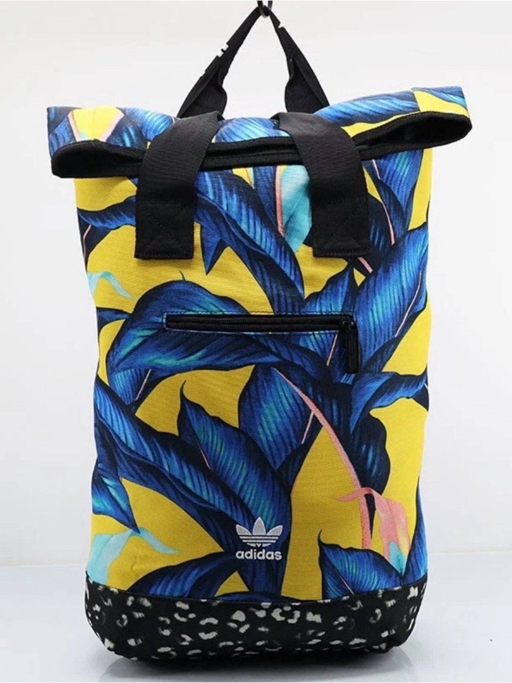 Adidas Yellow & Blue Tropical Leaf Roll-Top Backpack